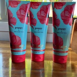 Three Bath & Body Works 8 oz tubes of Poppy Body Cream
